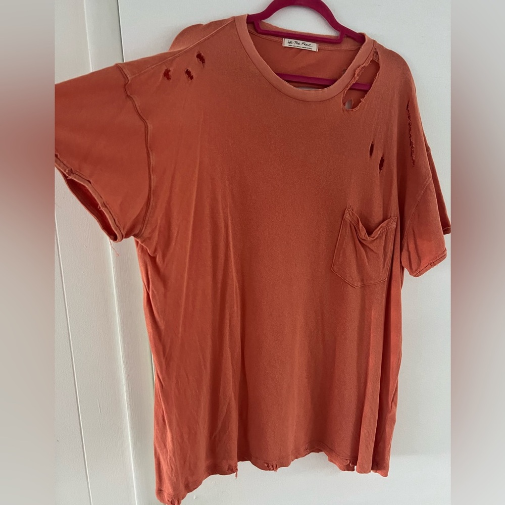 Free People Distressed Orange Short Sleeve